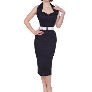 Vivien of Holloway Halterneck Pencil Navy Midi Dress Size M NWT